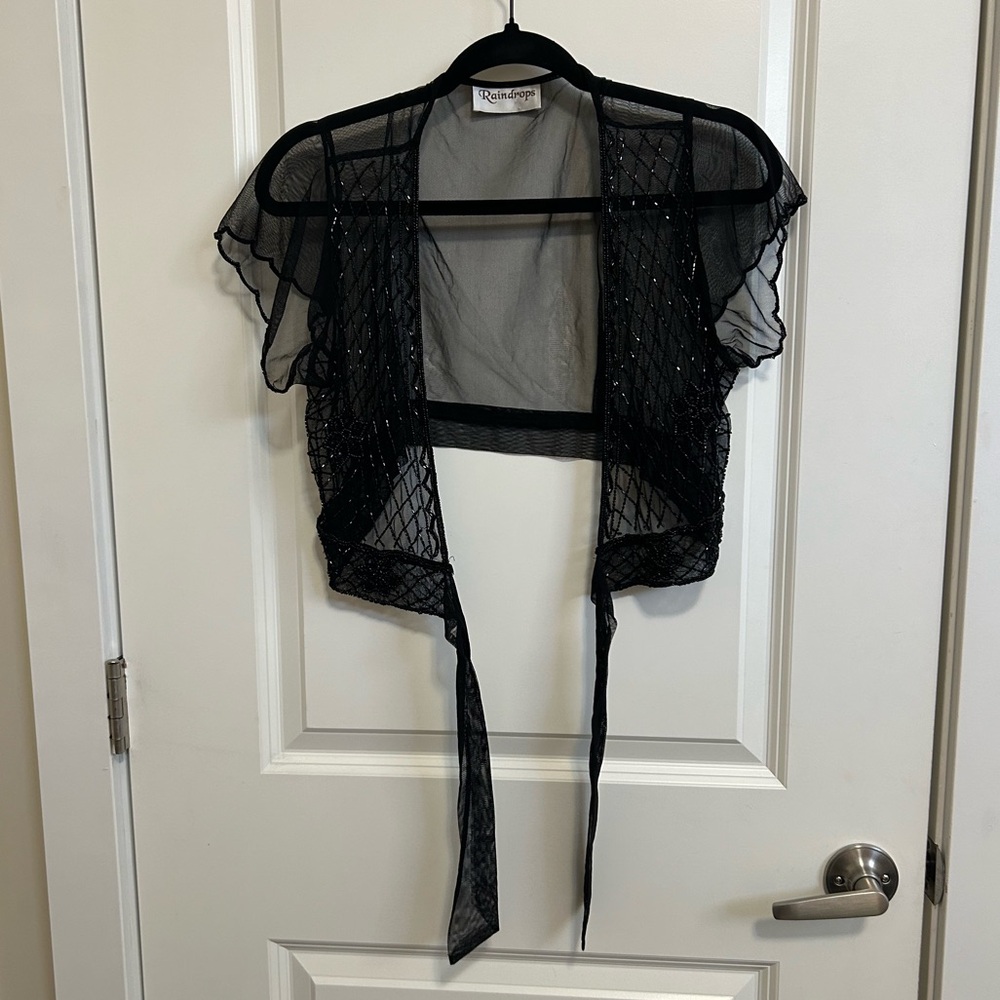 Vintage raindrops mesh beaded tie front shawl
